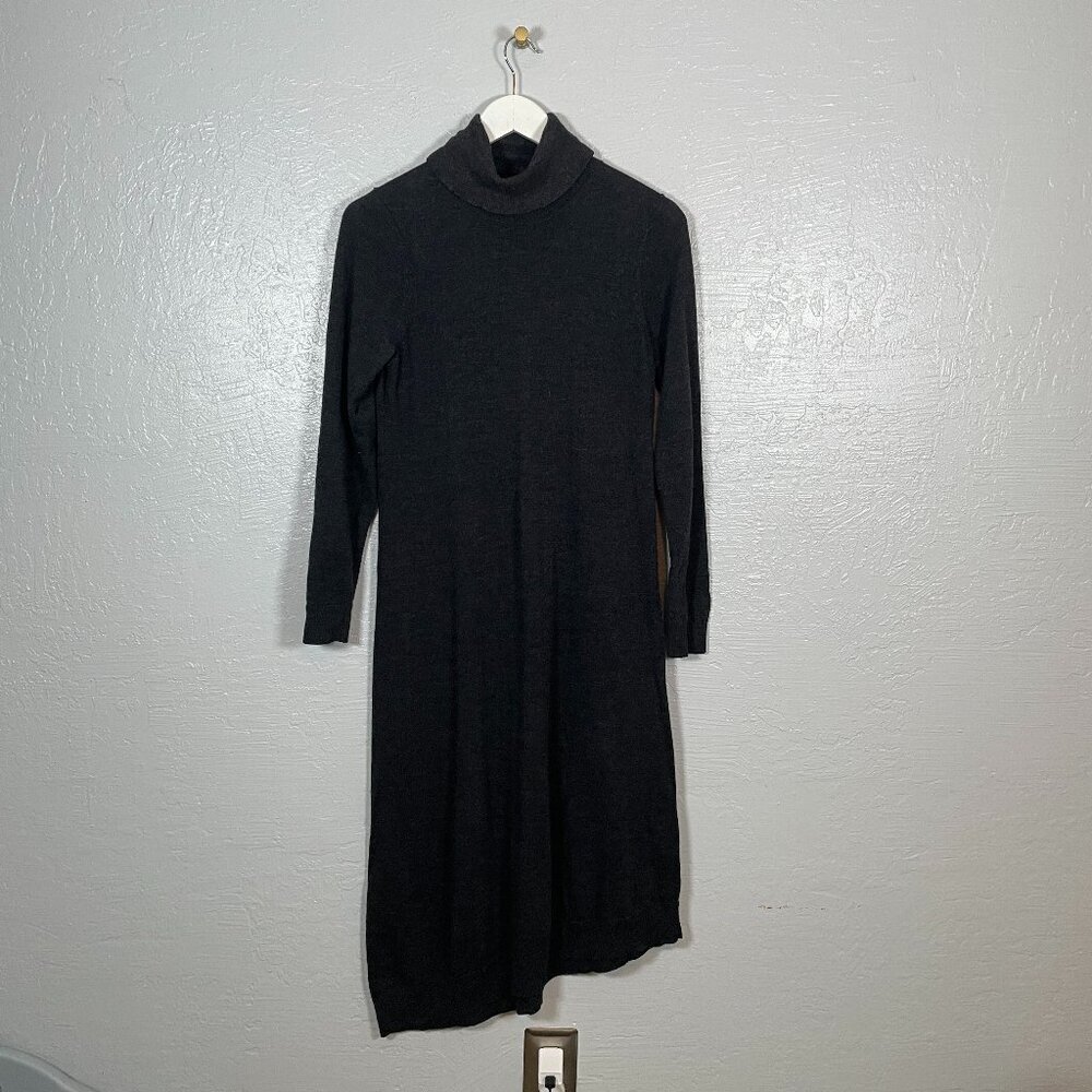 Eileen Fisher Women S Gray Sweater Knit Dress Merino Wool Turtleneck Minimalist